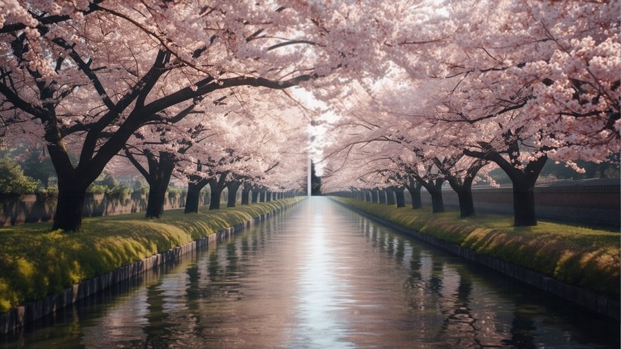 運河沿いに咲く満開の桜並木